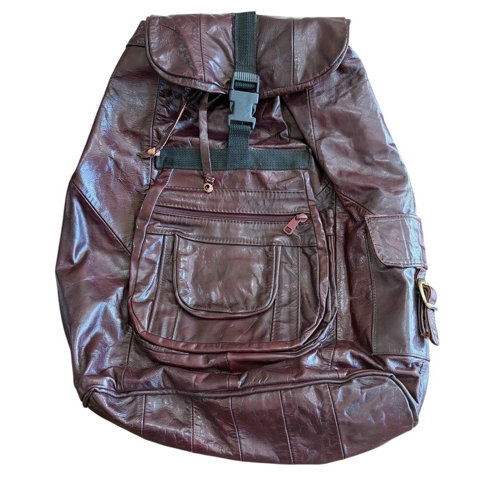 Rare Vintage Red Burgundy 100% Leather Backpack Excellent Condition